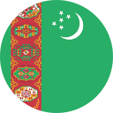 Circular icon of the Turkmenistan flag, featuring a green field with a white crescent moon and five stars, and a patterned red vertical stripe along the left side with traditional designs.