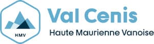 Logo of Val Cenis Haute Maurienne Vanoise featuring stylized mountain peaks and the initials "HMV" inside a hexagonal border.