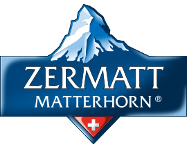 Logo featuring a stylized blue and white mountain peak above the text "Zermatt Matterhorn," with a small red and white Swiss flag at the bottom.