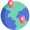 An illustration of a globe with two red location pins marking different areas.