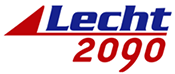 Logo that says "Lecht 2090" in blue and white text with a red swoosh design, all outlined in white.